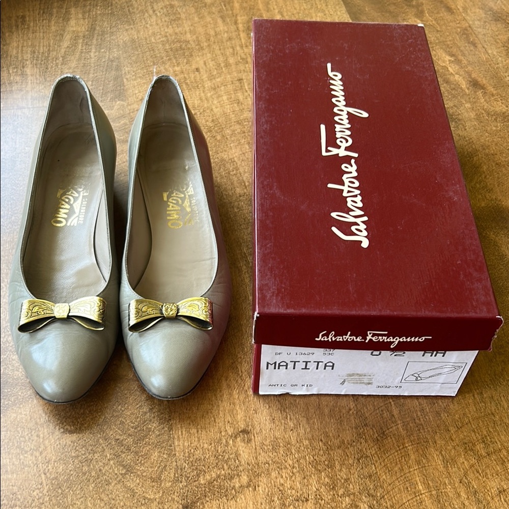 Salvatore Ferragamo Matita Light Olive Flats Timeless Loafers